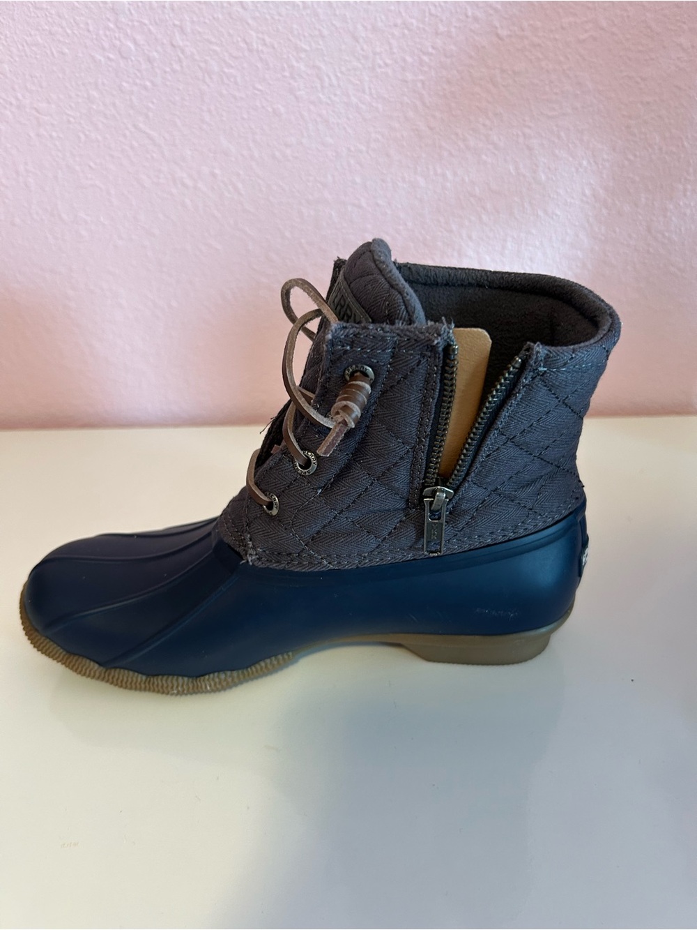 Sperry Quilted Duck Boots in Gray and Navy - Picture 4 of 5